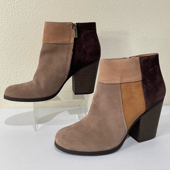 Kenneth Cole Reaction Brown Suede Color Block Ankle Booties Mod Boho Chic 9 - Picture 2 of 8